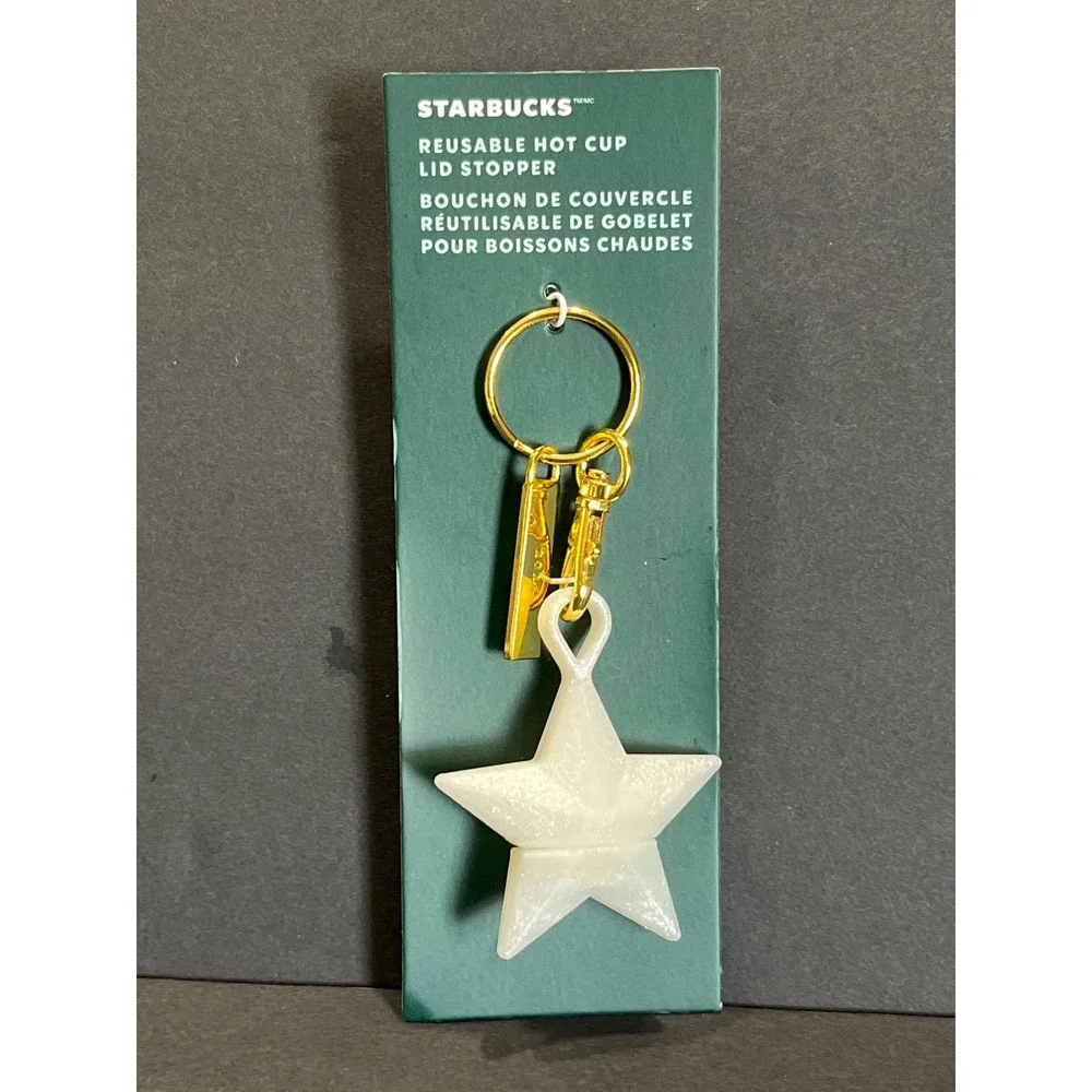 Starbucks 2024 Reusable Hot Cup Lid Stopper Keychain White Pearl Star Charm